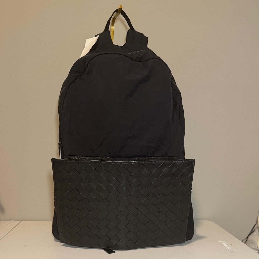 Black Woven Leather Backpack